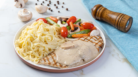 Grilled Mushrooms Sauce with Pasta and Veggies